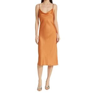 L’AGENCE Amina Cowl Neck Chain Strap Midi Dress Orange Size 2